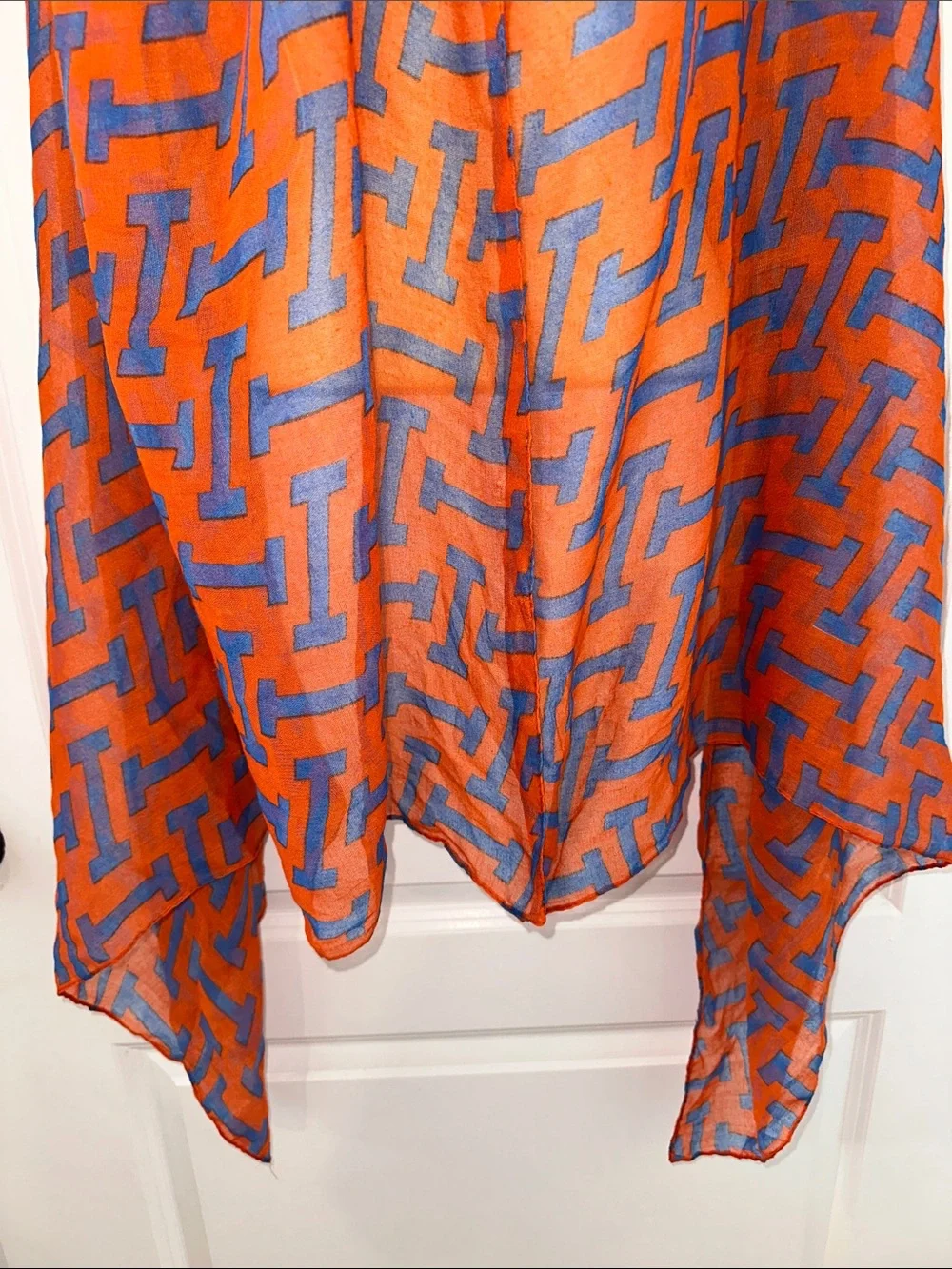 Lightweight Orange & Blue Printed‎ Wrap or Shawl